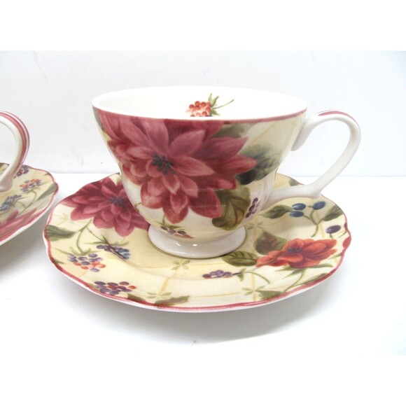 Noble Excellence Splendor Set Of 2 Floral Cups And 2 Saucers - Picture 4 of 10